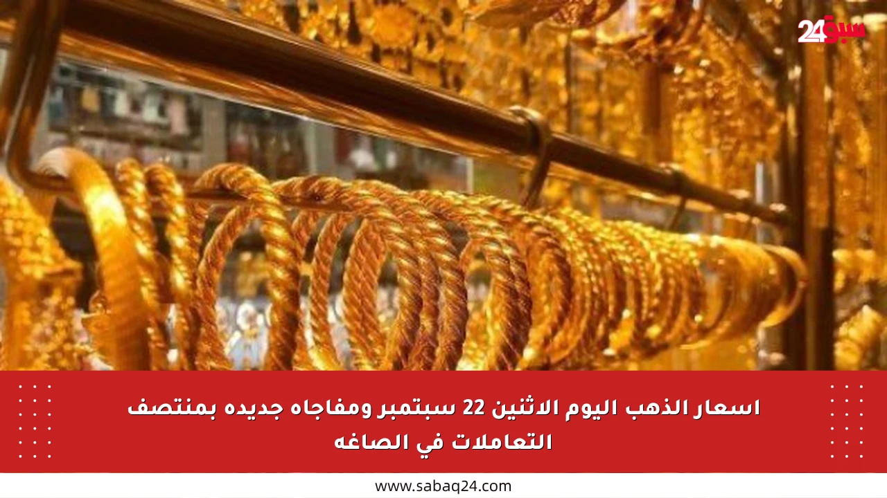 أسعار الذهب اليوم الاثنين 22 سبتمبر ومفاجأة جديدة بمنتصف التعاملات في الصاغة